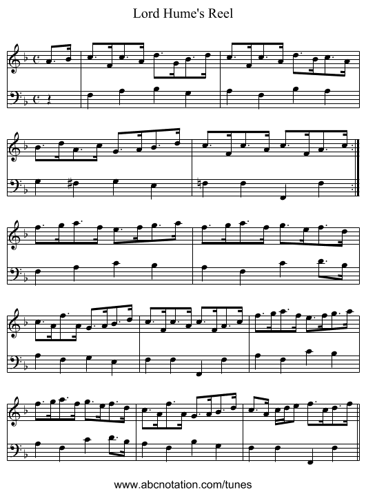 Lord Hume's Reel - staff notation