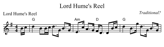 Lord Hume's Reel - staff notation