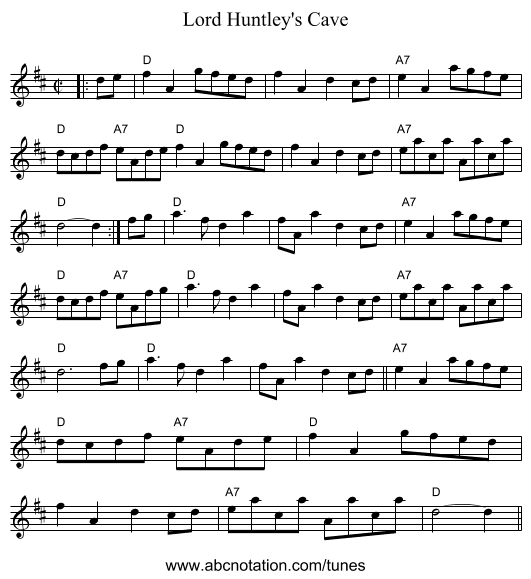Lord Huntley's Cave - staff notation