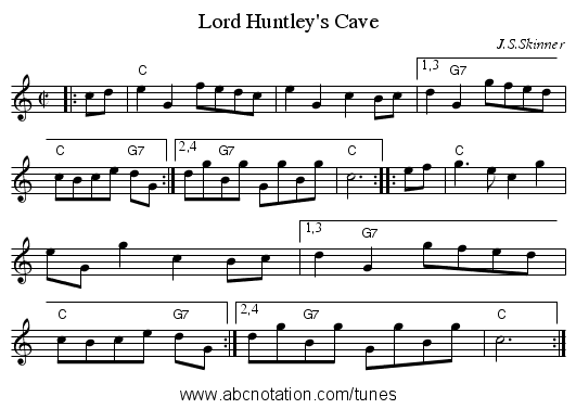 Lord Huntley's Cave - staff notation