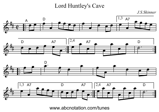 Lord Huntley's Cave - staff notation