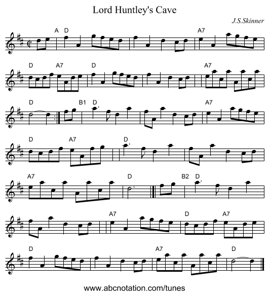 Lord Huntley's Cave - staff notation