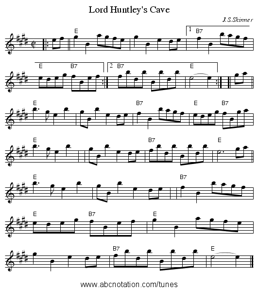 Lord Huntley's Cave - staff notation