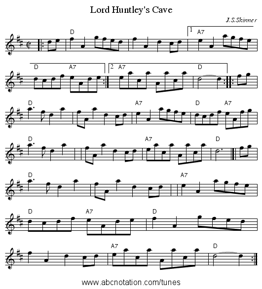 Lord Huntley's Cave - staff notation