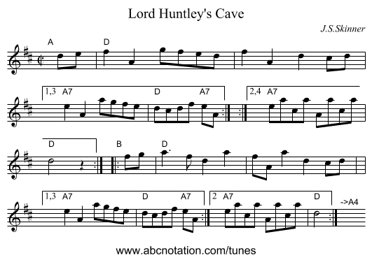 Lord Huntley's Cave - staff notation