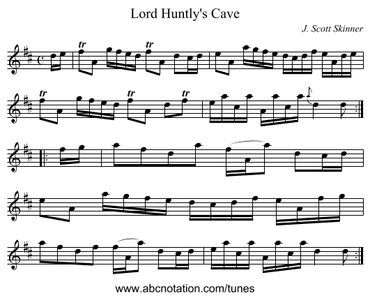 Lord Huntly's Cave - staff notation