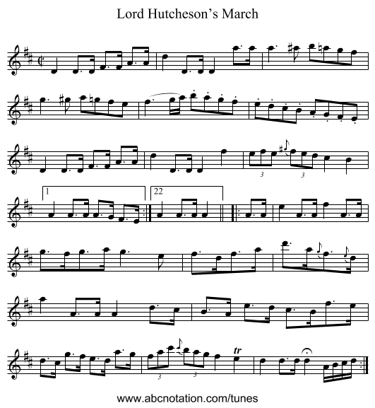 Lord Hutcheson’s March - staff notation