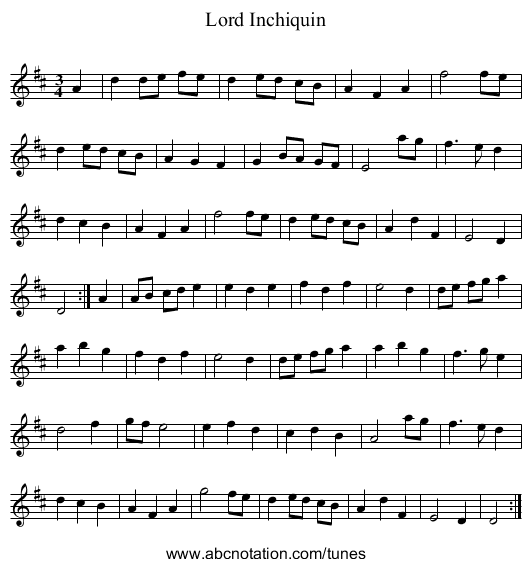 Lord Inchiquin - staff notation
