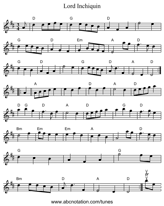 Lord Inchiquin - staff notation