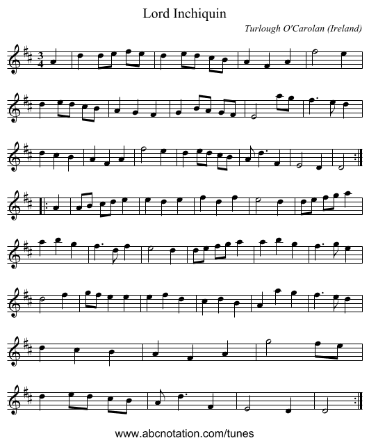Lord Inchiquin - staff notation