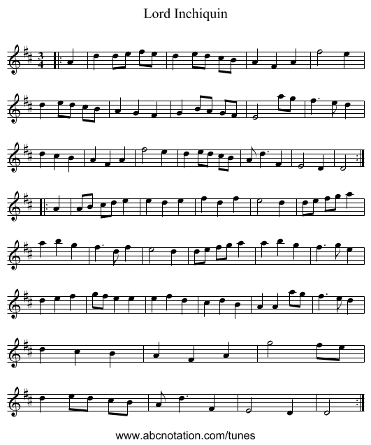 Lord Inchiquin - staff notation