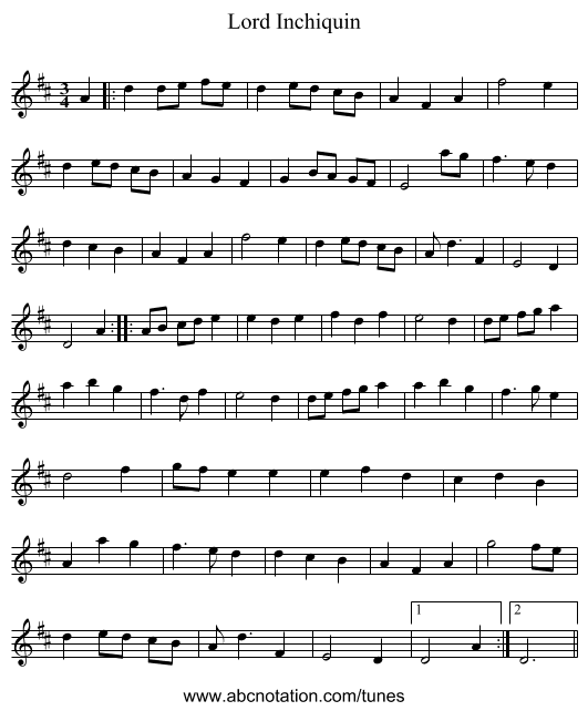 Lord Inchiquin - staff notation