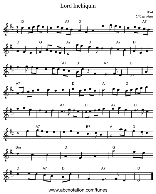 Lord Inchiquin - staff notation