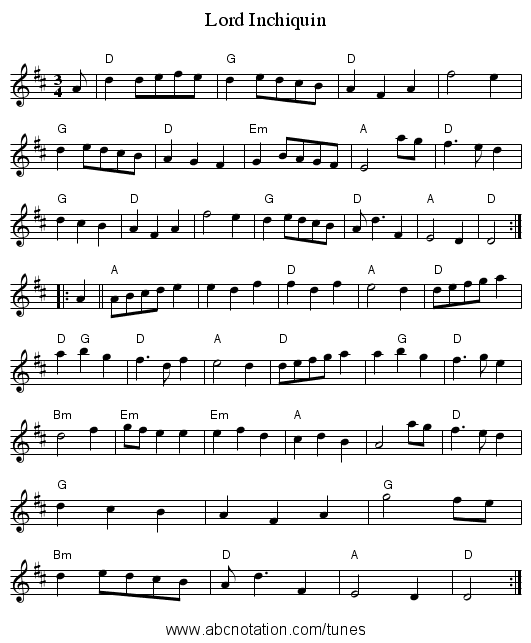 Lord Inchiquin - staff notation