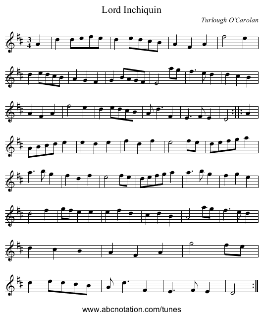 Lord Inchiquin - staff notation