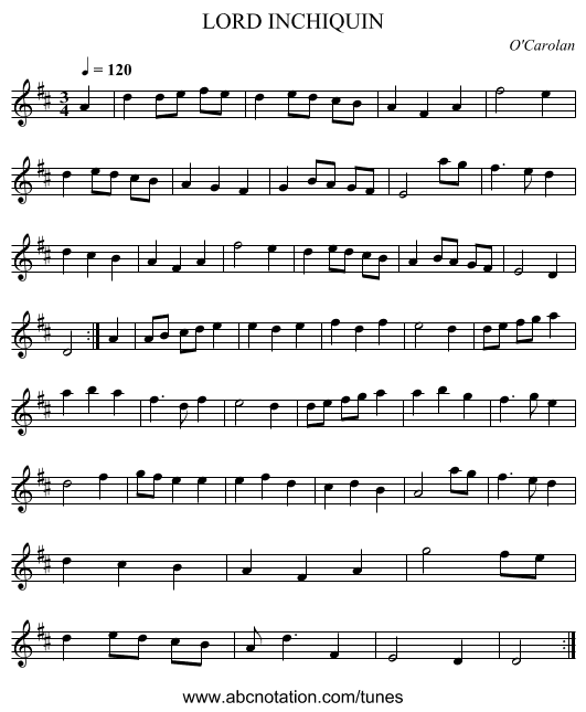 LORD INCHIQUIN - staff notation