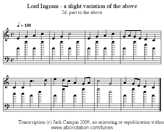 Lord Ingram - a slight variation of the above - staff notation
