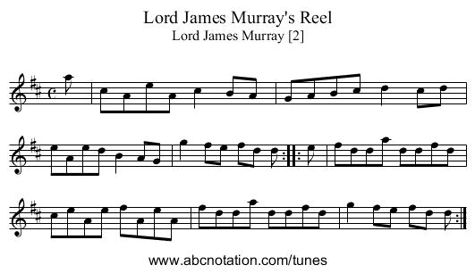 Lord James Murray's Reel - staff notation