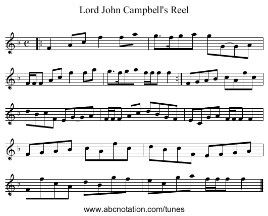 Lord John Campbell's Reel - staff notation