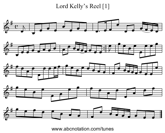 Lord Kelly’s Reel [1] - staff notation
