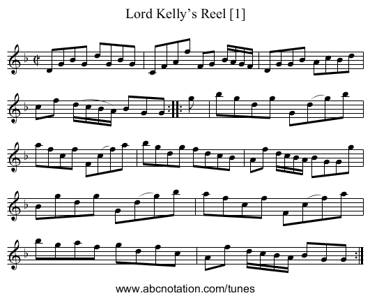 Lord Kelly’s Reel [1] - staff notation