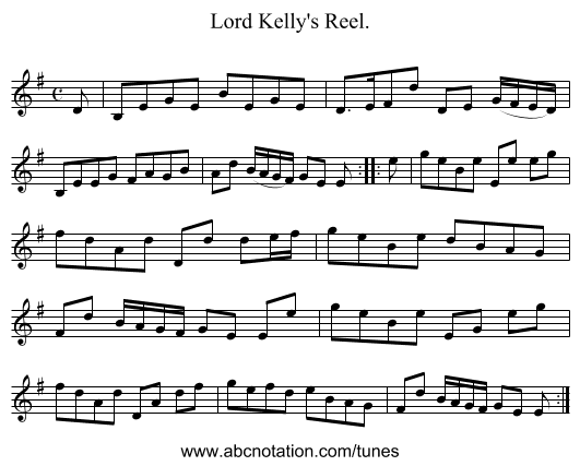 Lord Kelly's Reel. - staff notation