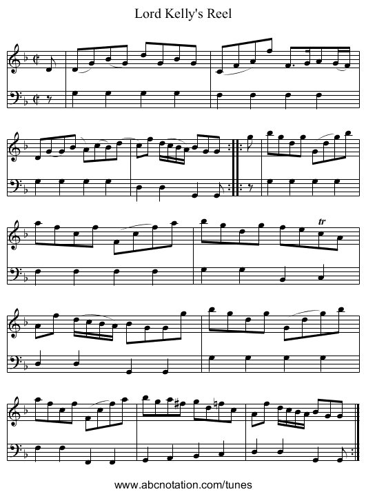 Lord Kelly's Reel - staff notation
