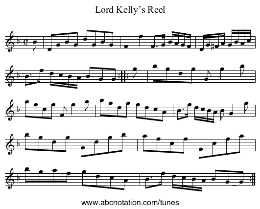 Lord Kelly’s Reel - staff notation
