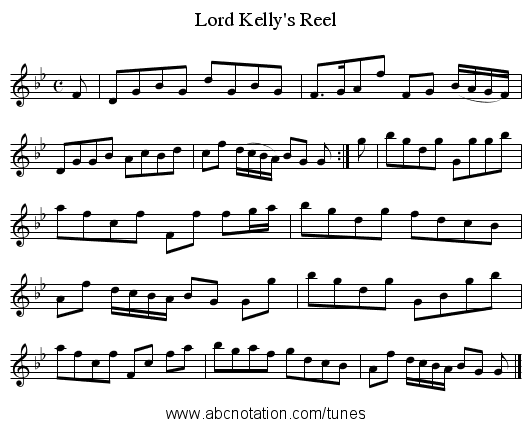 Lord Kelly's Reel - staff notation