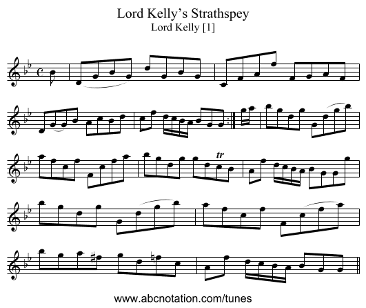 Lord Kelly’s Strathspey - staff notation