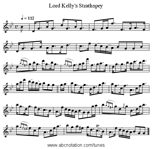 Lord Kelly's Strathspey - staff notation