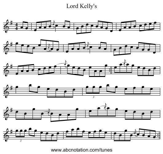 Lord Kelly's - staff notation
