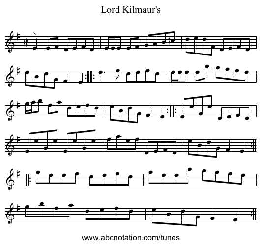 Lord Kilmaur's - staff notation