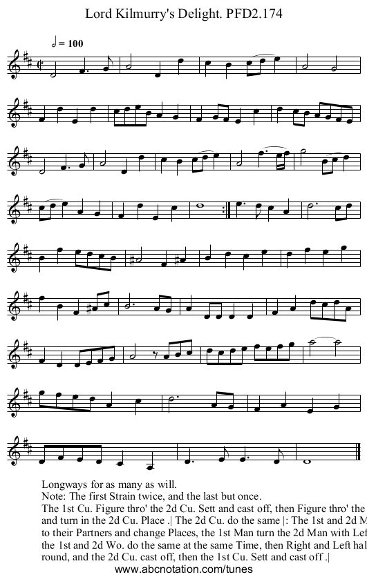 Lord Kilmurry's Delight. PFD2.174 - staff notation