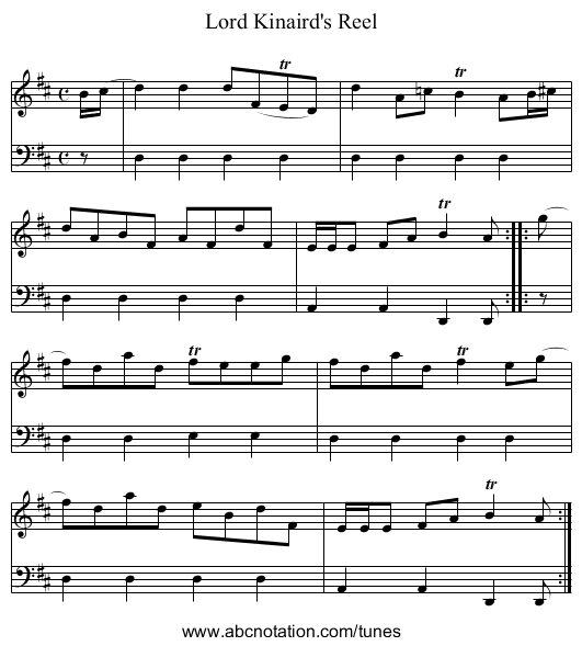 Lord Kinaird's Reel - staff notation