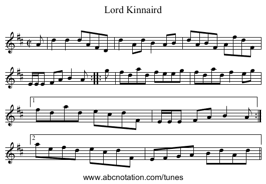 Lord Kinnaird - staff notation