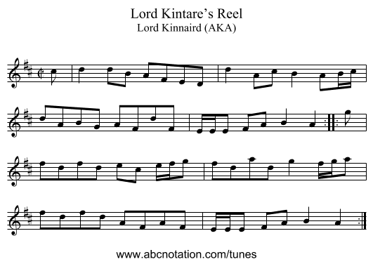 Lord Kintare’s Reel - staff notation