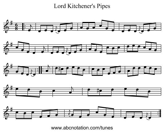 Lord Kitchener's Pipes - staff notation