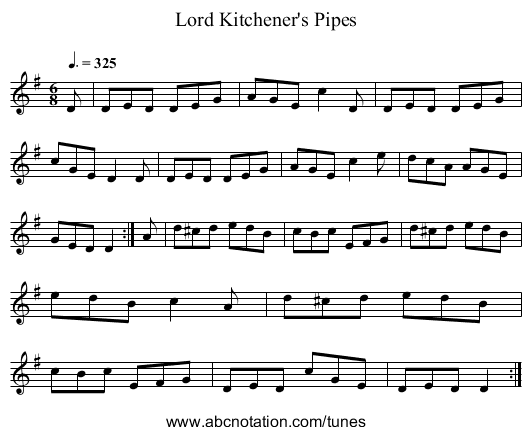 Lord Kitchener's Pipes - staff notation