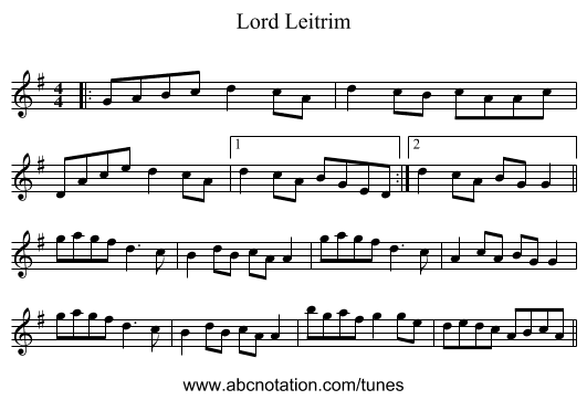 Lord Leitrim - staff notation