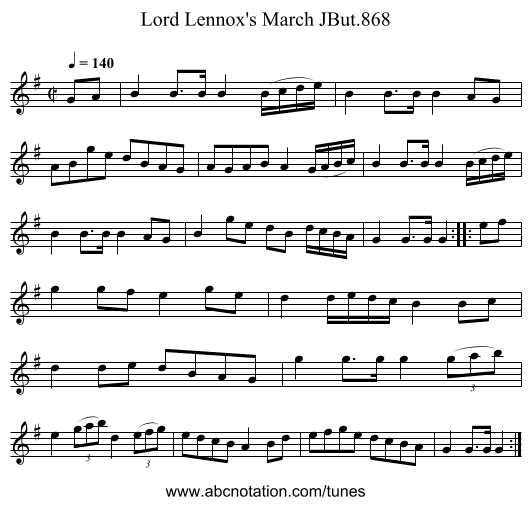 Lord Lennox's March JBut.868 - staff notation
