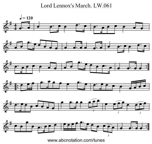 Lord Lennox's March. LW.061 - staff notation
