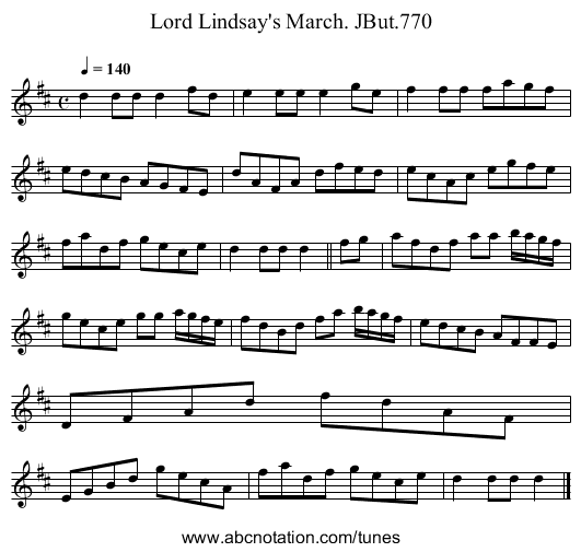 Lord Lindsay's March. JBut.770 - staff notation