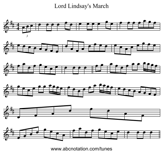 Lord Lindsay's March - staff notation