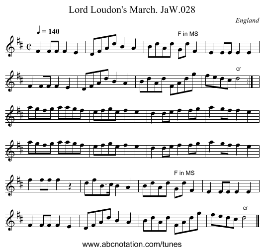 Lord Loudon's March. JaW.028 - staff notation