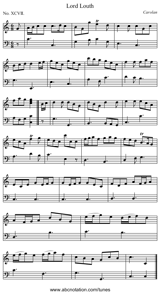 Lord Louth - staff notation