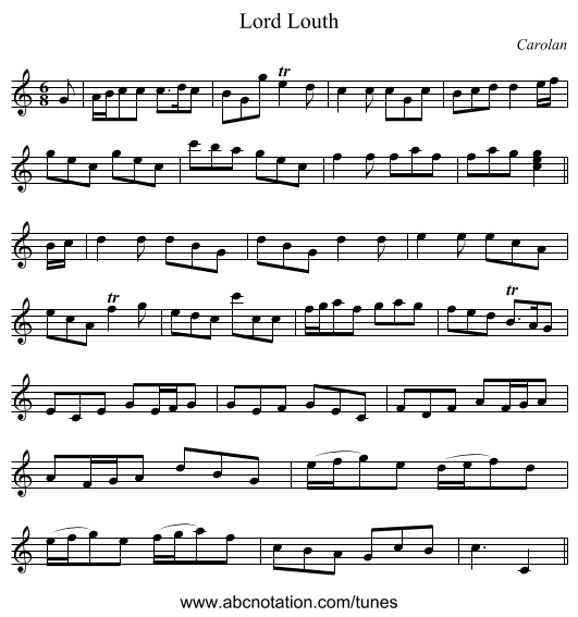 Lord Louth - staff notation