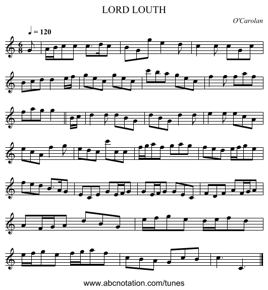 LORD LOUTH - staff notation