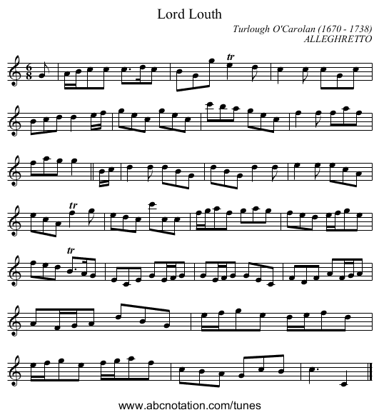 Lord Louth - staff notation