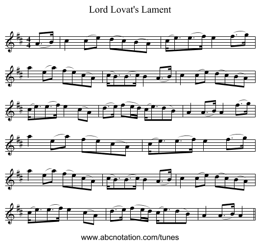 Lord Lovat's Lament - staff notation